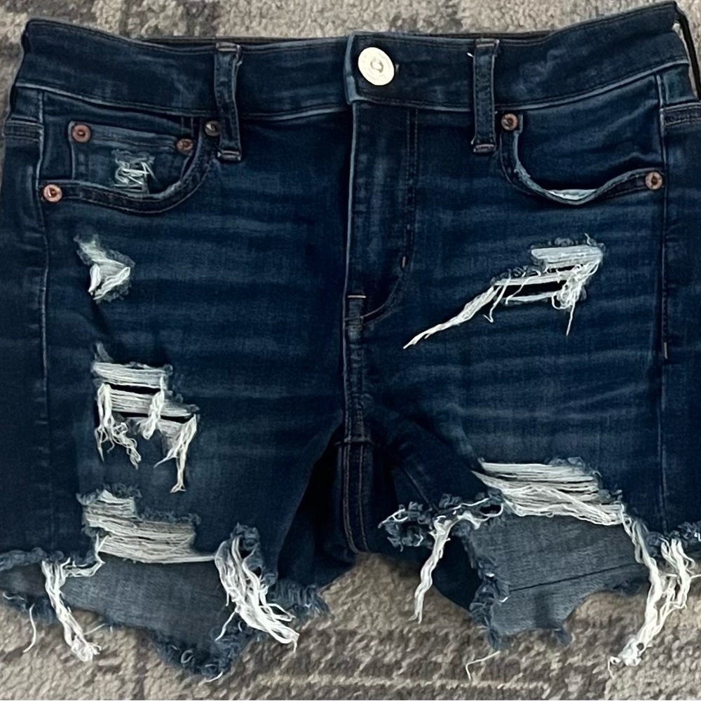American Eagle Outfitters Dark Blue Distressed Jean Shorts